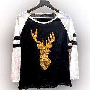 Sequin deer long-sleeved tshirt